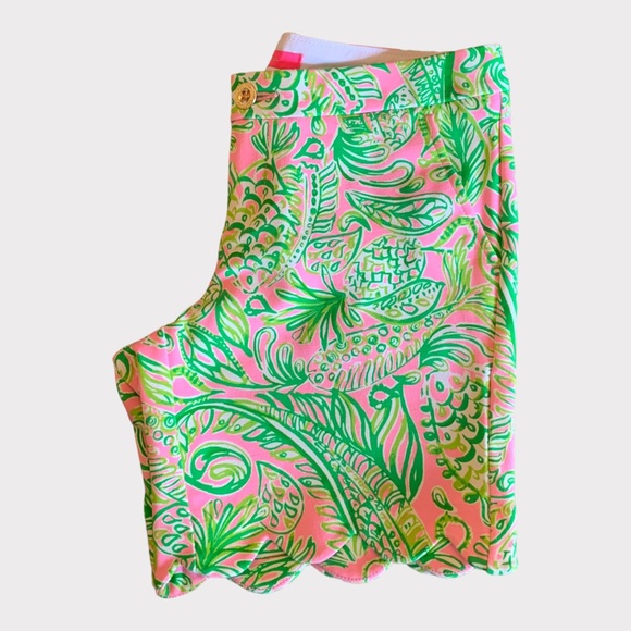 LILY PULITZER Darci Knit Scalloped Hem Shorts Pink/Green Size 0 - Picture 3 of 12